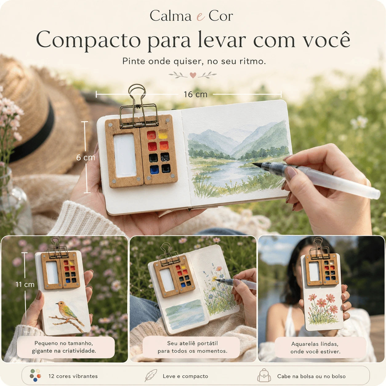 Kit Aquarela de Bolso com 12 Cores - Calma e Cor