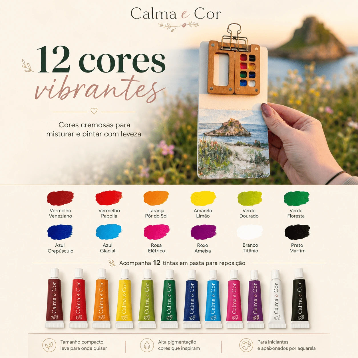 Kit Aquarela de Bolso com 12 Cores - Calma e Cor